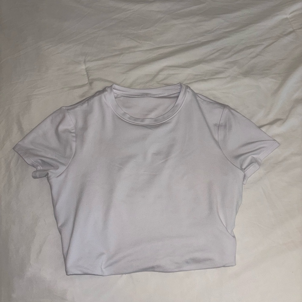 White Alosoft Cropped Backspin Short Sleeve Shirt